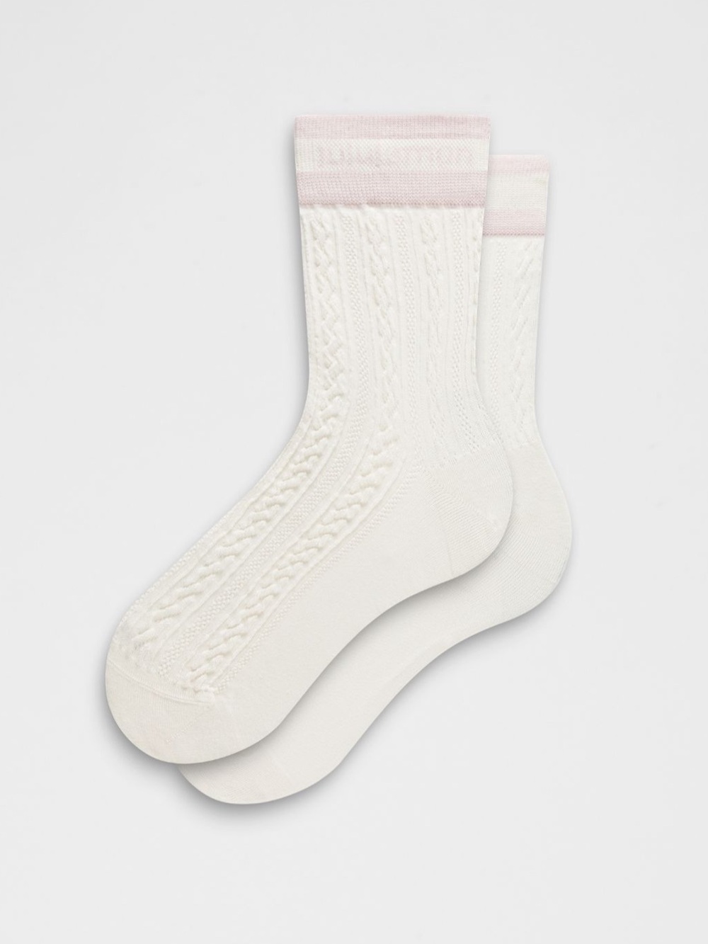 Cable-Knit Quarter Socks - Cream with Pink Trim unisex